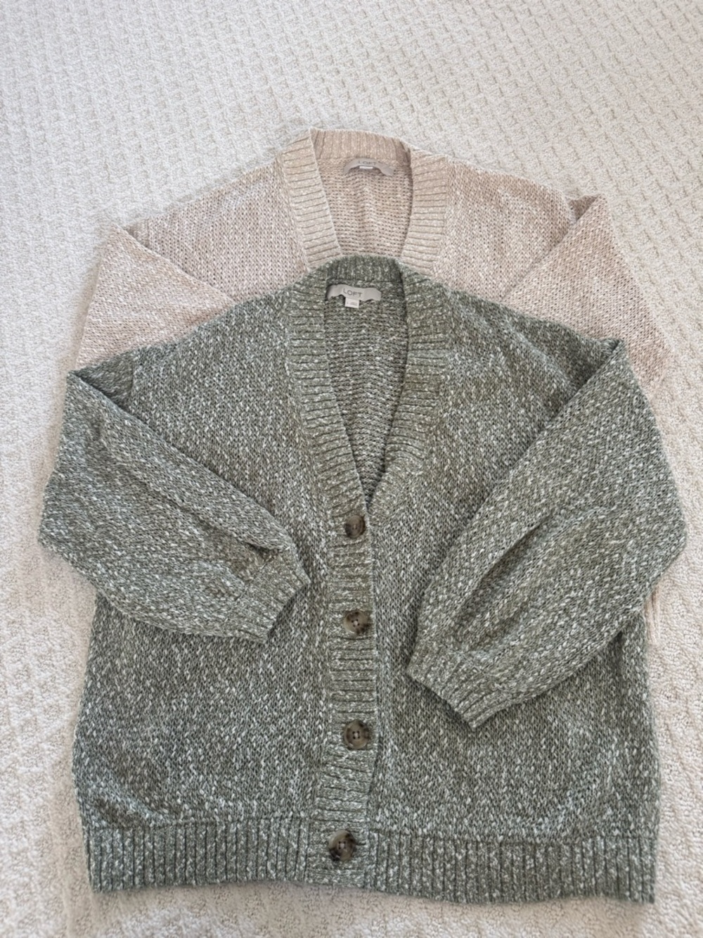 LOFT Olive Green Marled Button-Front Cardigan